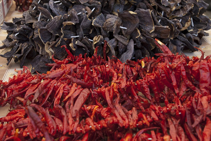 Brilliant colours of Turkey - strings of dried aubergine and chillies