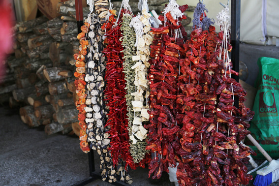 Dried aubergines, peppers, tomatoes and herbs