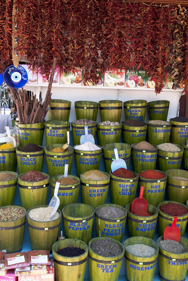 Buckets of fresh spices at Fethiye Market