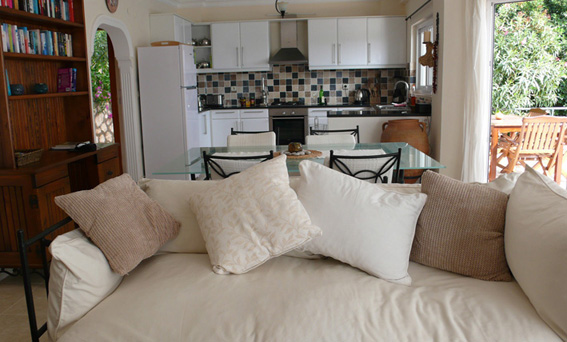 The open-plan living area with contemporary kitchen