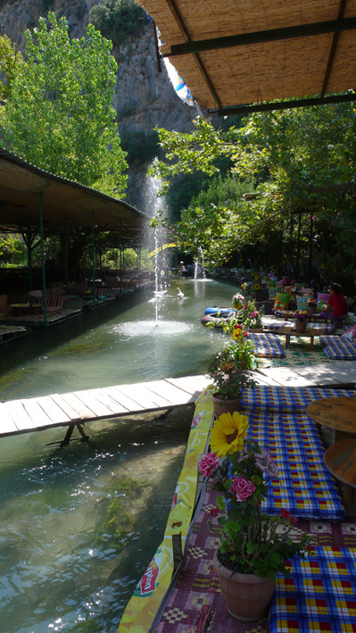 Restaurants by cool water at Saklikent Gorge