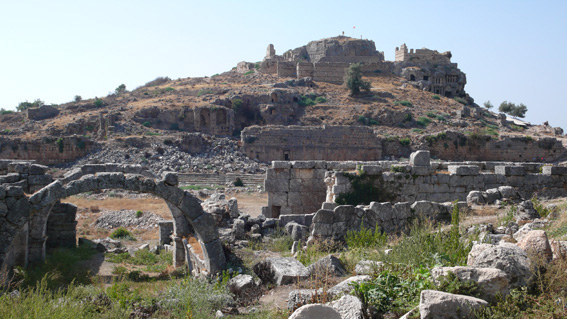 Tlos ancient site looking towards fort on hill