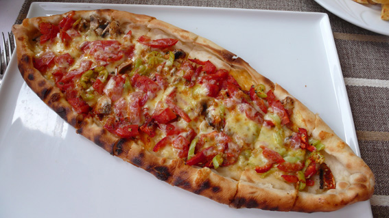 Traditional Turkish pide, a bit like a pizza