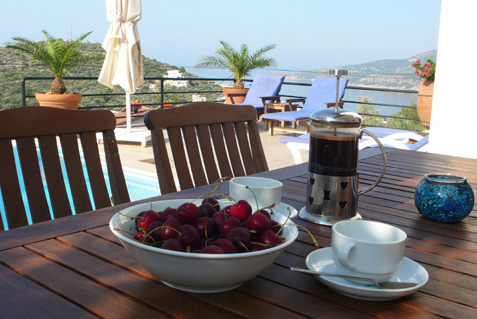 Breakfast on private terrace with sea views at holday villa rental